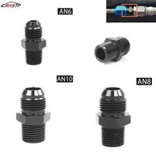 Black 6AN to 3/8 NPT Adapter Straight Thread to 6AN Fitting 2Pcs