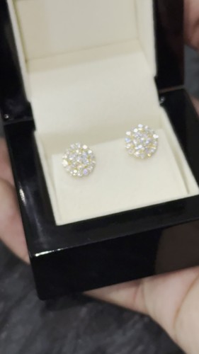 Flower Cluster Yellow Gold Sterling Silver 1.05Ct VVS Moissanite Stud Earrings - Video 1 of 1