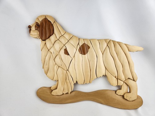 Large Wood Hand Crafted Intarsia Clumber Spaniel Handmade Art Artisan Decor OOAK - Picture 18 of 18