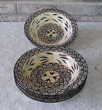 Temp-tations Old World Black Rim Soup Bowls (4) Pasta Salad 9" Diameter Marked