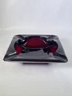 Vintage Ruby Red Thick Glass 6" Square Ashtray 4 Slot