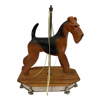 Dee Burdick Airedale Terrier Carousel Music Box Wood Base Vintage Dog Camelot