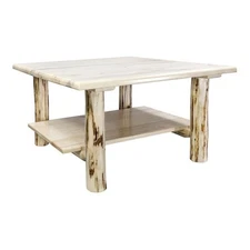 Pemberly Row Transitional Solid Wood Cocktail Table with Shelf in Natural
