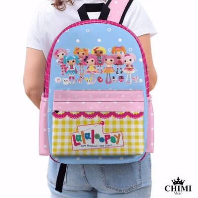 CHIMI-STORE Lalaloopsy Kids Backpack Oxford 16" Girl School Travel Bag Durable Pink Blue