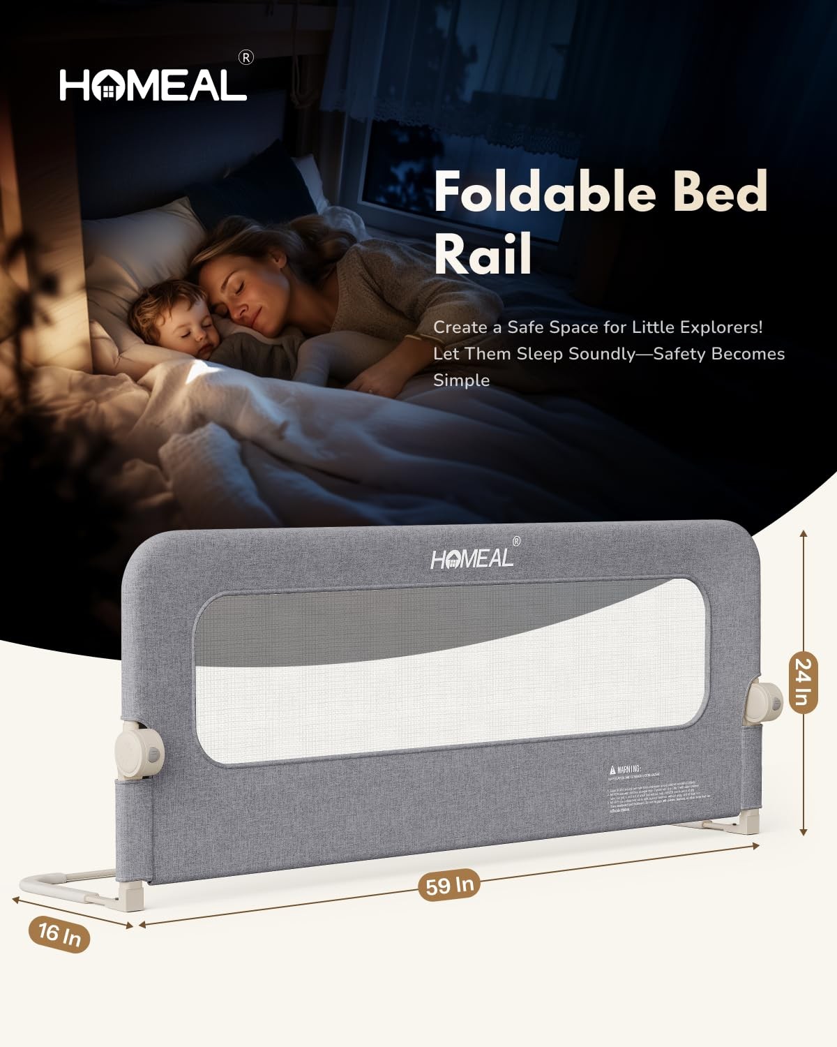 HOMEAL Bed Rail for Toddlers - 59x24 Extra Long Foldable Toddler Bed Rails for