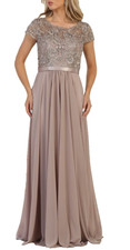 New Lace Chiffon satin A-Line Mocha Formal dress Mother of bride Prom Gala sz M