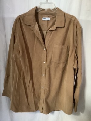 NWT Sonoma Womens Size 1X Tan Button Down Corduroy Shirt Top Blouse