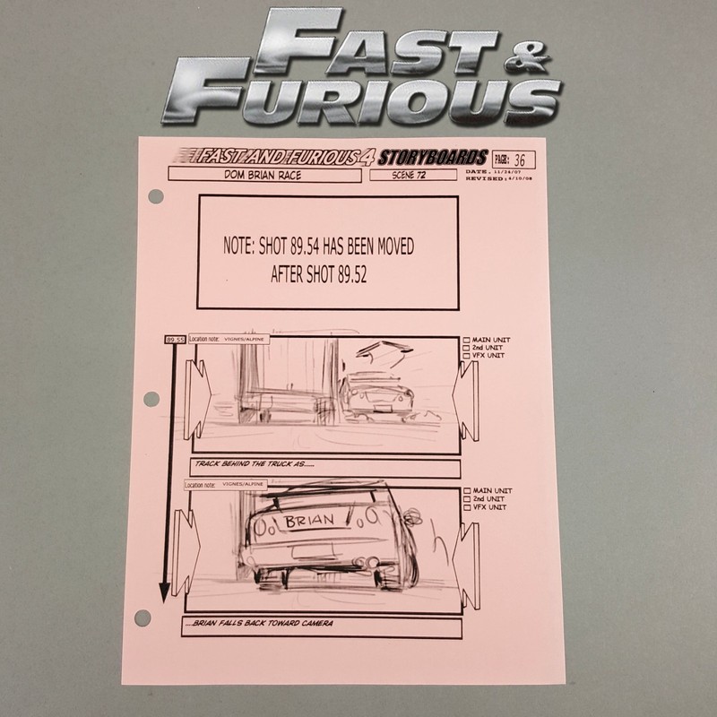 Image 10 of Fast and Furious 4 Production Used Storyboard, Brian Races Behind Truck, p36 COA