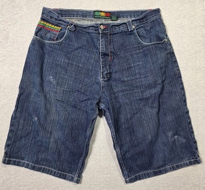 Vtg Y2K Evolution In Design Mens Jean Shorts Size 42 Embroidered Hip Hop Baggy