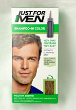 Just For Men Shampoo-in Hair Dye for Men, H-35 Medium Brown 100 Gray Coverage