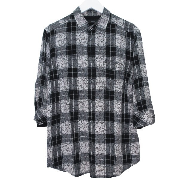 Diesel Men’s S Black Check 3/4 Sleeve Shirt Chest Pocket Cotton