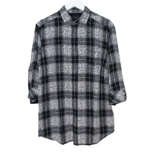 Diesel Men’s S Black Check 3/4 Sleeve Shirt Chest Pocket Cotton
