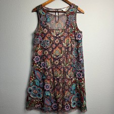 Sundance Floral Embroidered Sleeveless Mini Dress Colorful Paisley Boho Boho Sm