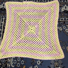 Homemade Crocheted Baby-Toddler Quilt Yellow-pink Colors32x32