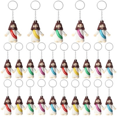 25 Pack Little Jesus Figurines Keychains, Christian Small, Multicolor 