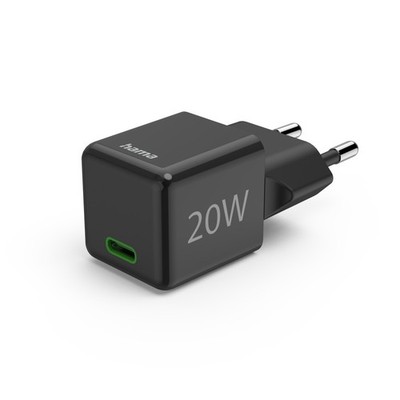 Schnellladegerät, USB-C, PD/Qualcomm , Super Mini Charger, 20W, Schwarz