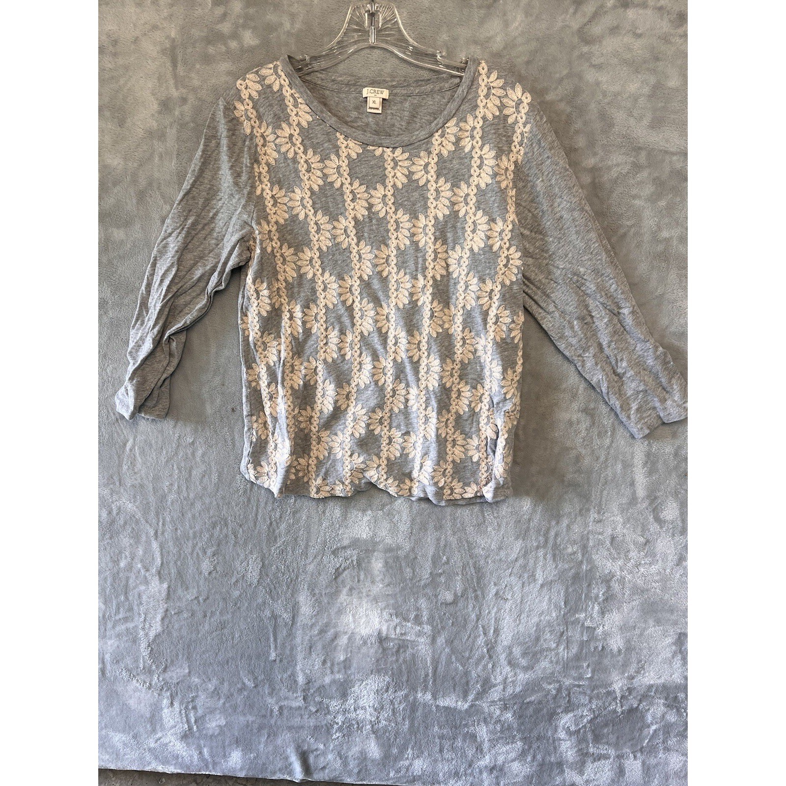 J Crew Grey Embroidered Floral Long Sleeve Top Women's size XL