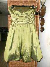 David's Bridal Olive Green Strapless Dress Party Cocktail Bubble Hem Size 12
