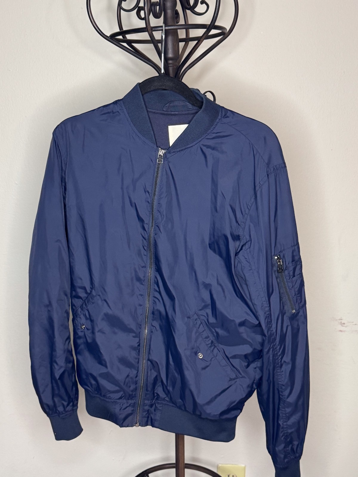 H&M LOGG Bomber Jacket Mens S Navy Blue Flight Jacket Zip Lightweight