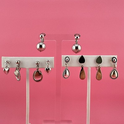 Vintage Clip On Earrings Lot Silver Tone Dangle Heart Horseshoe Some Signed