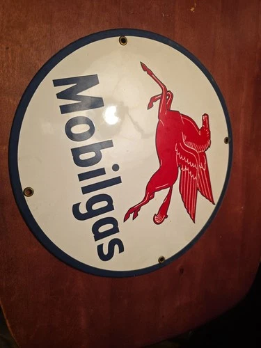 VINTAGE PEGASUS MOBILGAS PORCELAIN Gas Motor Oil Advertising SIGN Ande Rooney
