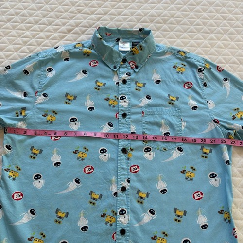Disney Pixar WALL-E Eve & Plant Blue Button-Up Shirt Men’s Large Resort Wear - Picture 13 of 14