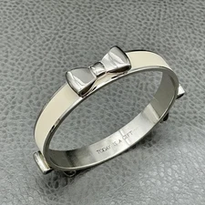 My Flat In London Bow Bangle Bracelet Silver Tone Cream Enamel Today Is A Gift