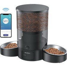 SURDY Automatic Cat Feeder Dual Bowls Wi-Fi App Control Black Plastic