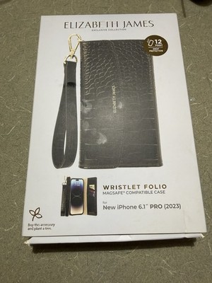 Elizabeth James Wristlet Folio for MagSafe for Apple iPhone 15 Pro - Black Croc