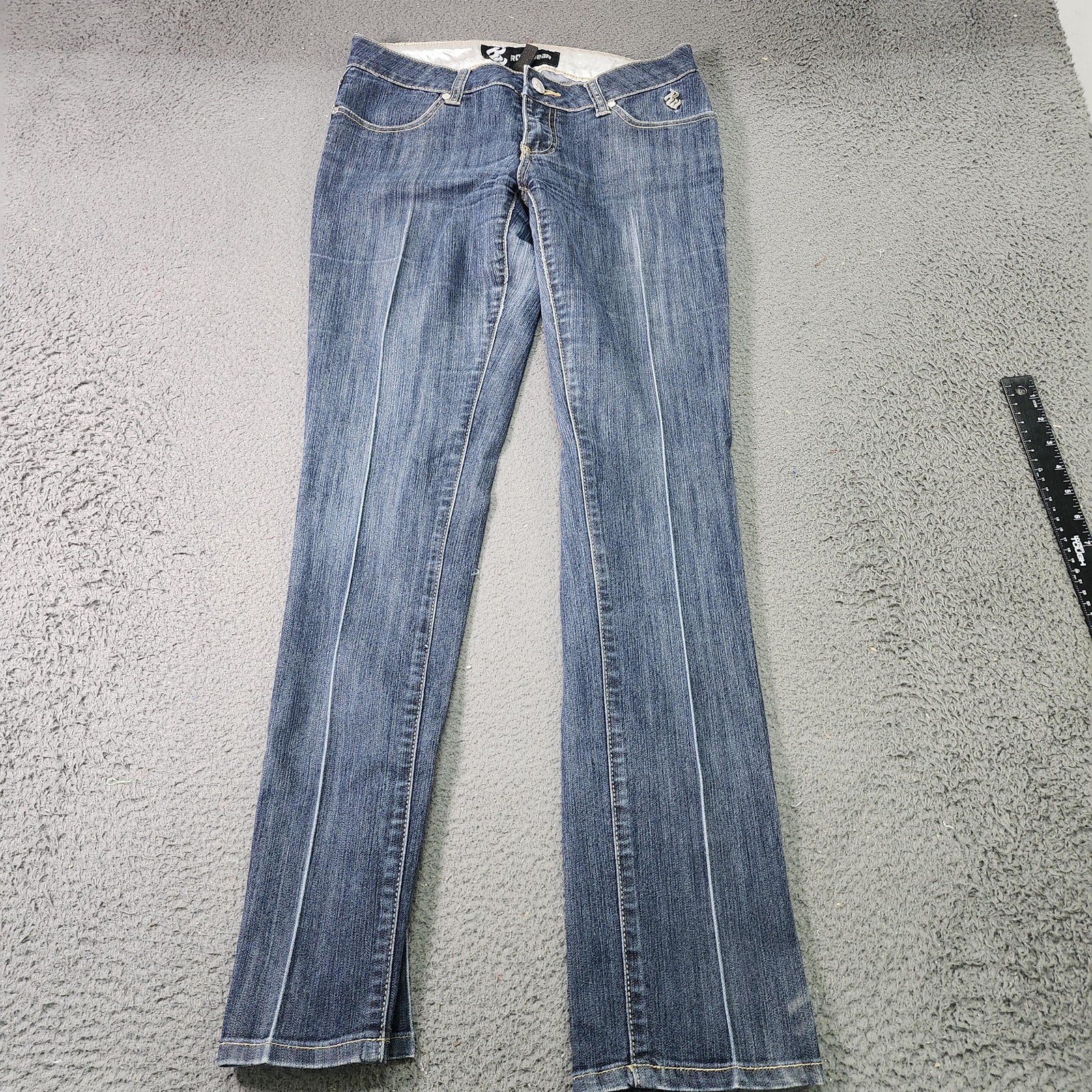 Rocawear Jeans Juniors 7 Blue Medium Wash Low Rise Slim Bootcut Stretch Denim