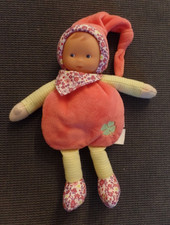 B13G / doudou poupée rose rayé vert trefle grelot COROLLE