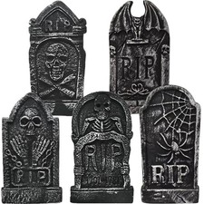 CAMIRUS 17" Halloween Foam Tombstones, 5 Pack Tombstones 1, Black