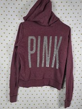 Victorias Secret Pink BLING SEQUINED Full Zip Hoodie Jacket Dog Logo SMALL