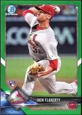 2018 Bowman Chrome Jack Flaherty #72 Green Refractor 74/99 Rookie Card. rookie card picture