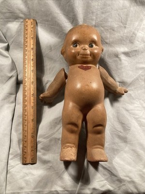 Original Old Composition Kewpie Doll With Rose O Neill Red Heart On Chest