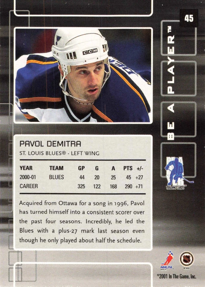 Pavol Demitra 2001-02 Be a Player Memorabilia #45 St. Louis Blues Hockey - Image 2 of 2