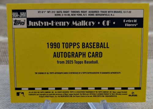 2025 Topps Justyn-Henry Malloy 1990 Topps Baseball Auto Name Error “Mallory” - Picture 2 of 2