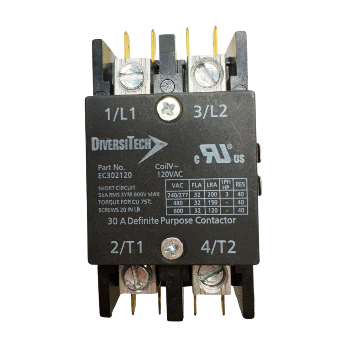 DiversiTech EC302120 Definite Purpose Contactor, 30A, Coil 120V 50/60Hz
