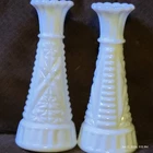 SET OF TWO - VINTAGE ANCHOR HOCKING MILK GLASS BUD VASE STARS AND BARS 6" Tall