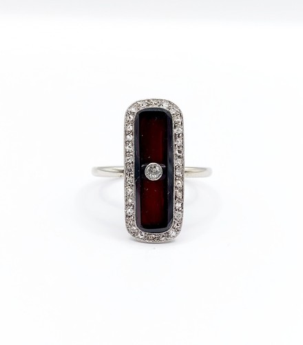 Anillo marquesa art deco oro blanco 18k placa de ónix y diamante (alrededor d... - Imagen 2 de 10