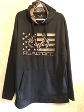 Realtree Hoodie Men Large Tall LT  BLACK Camo Sweater Buck Deer Antlers PULLOVER
