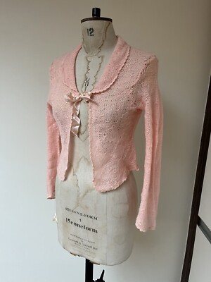 VINTAGE ZOFE MARIAN STRICK WOLLE CARDIGAN GR S ROSA 40ER JAHRE BINDEBAND