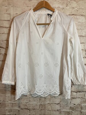 Madewell Peasant Top Womens XXS White All Over Eyelet Ruffle Prairie Oversized