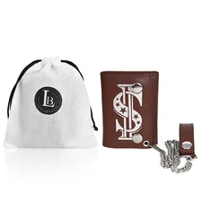 Leatherboss Genuine Leather Men Dollar Sign Trifold Wallet Chain Biker, Brown