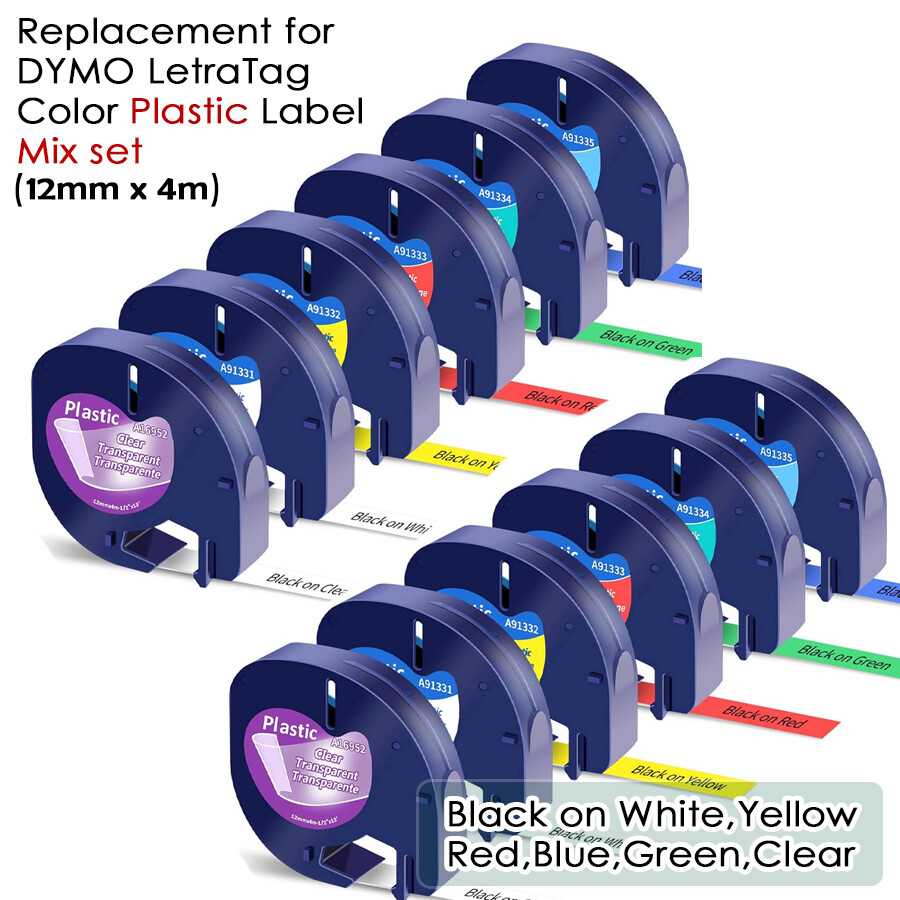 Recharges De Ruban Étiquettes Transparent Pour DYMO LetraTag 16952 – 4 Rouleaux De 12 Mm X 4 M – Impression Thermique