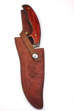 CHIPAWAY CUTLERY Fixed Blade Bowie Style Finger Hole Serrated Knife & Sheath