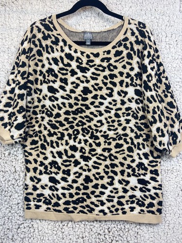 NY & Co Sogo animal print short sleeve sweater multicolor women's size XL
