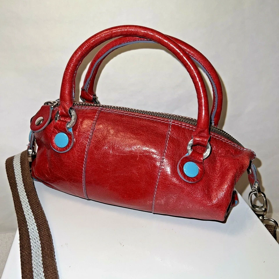 GABS Italy Red Leather Two-Tone Purse Handbag w/ removable shoulder strap - Image 3 of 4