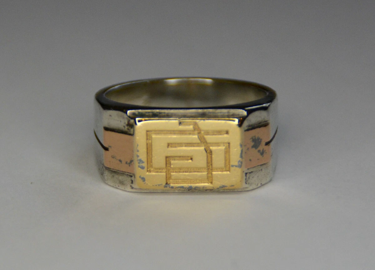Bague Chevali re Tank Art D co Initiales JG en Argent 925 et Or