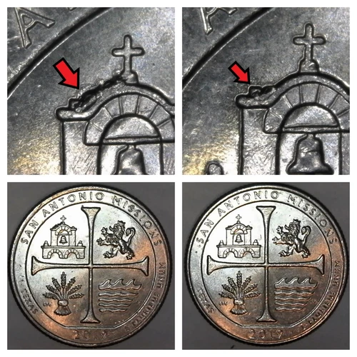 2019-P San Antonio Missions Die Chip Lot x2 Error/Variety Washington ATB Quarter